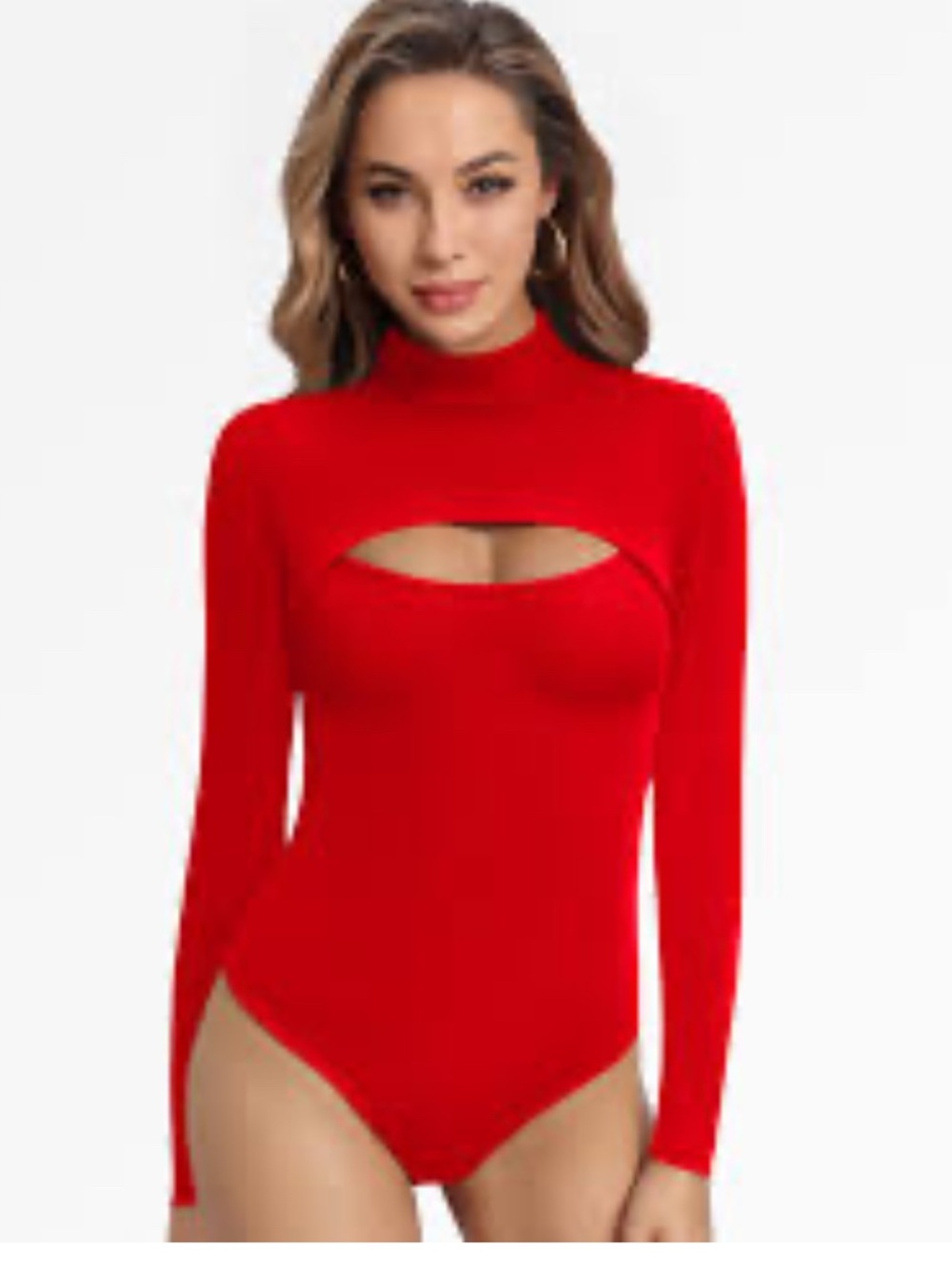 MANGOPOP Very Red Large Cutout Front T Long Sleeve Bodysuit NWT